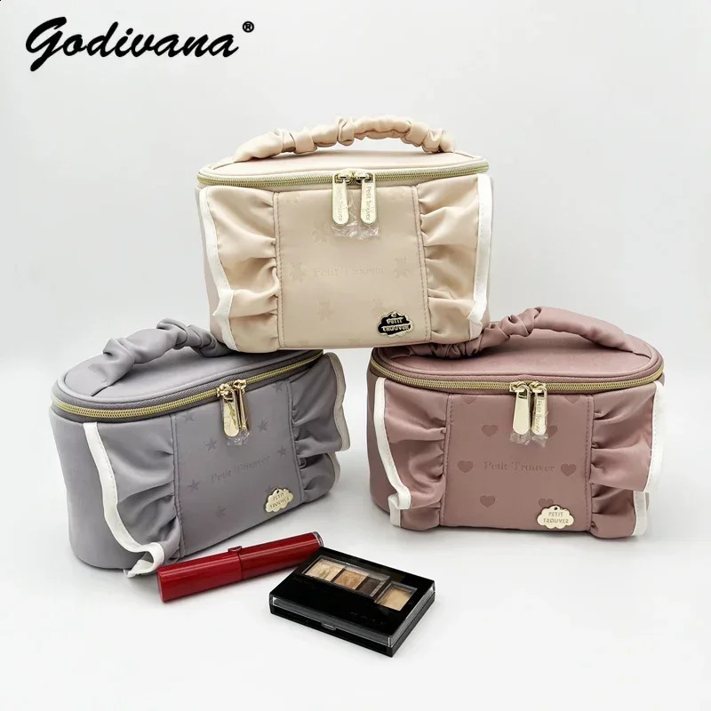 Japanese Style Fresh Ruffled Small Bucket Bag Student Girls Sweet Portable Small Cosmetic Bag Storage Bag 241226