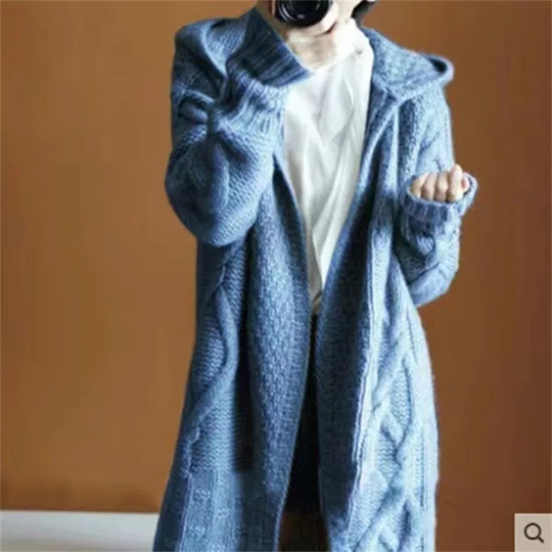 Womans sweater cardigan autumnwinter twist solid color thick hooded long lantern sleeve female clothing drop GGFSKS006 241225