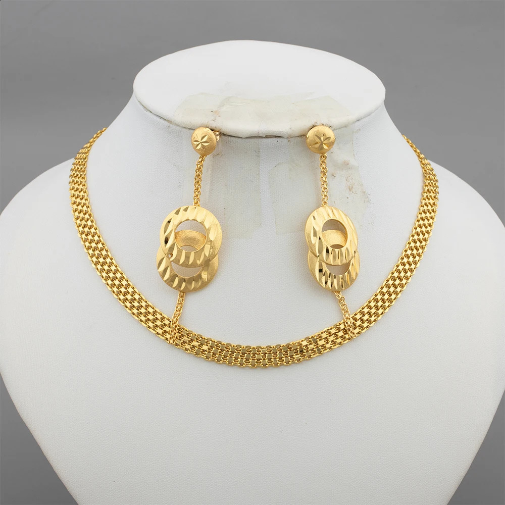 Dubai Necklace Earrings Sets African Gold Color Fashion Jewelry Weddings Party Ethiopian y Jewellery For Women 241226