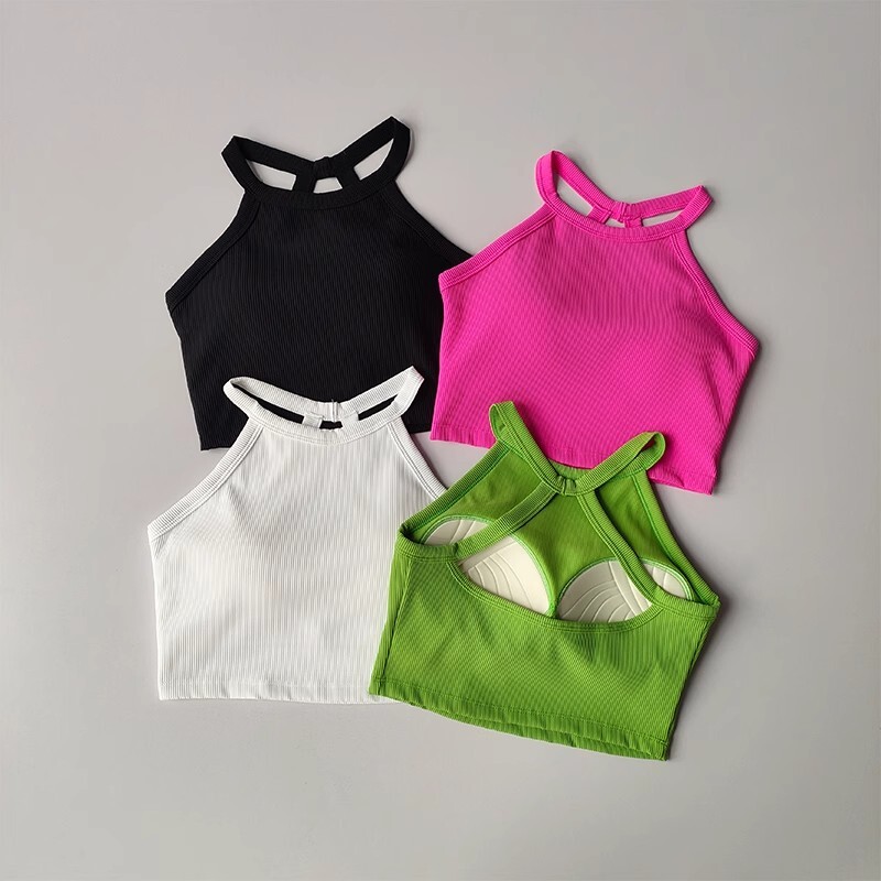 2024 New Women's Fixed Chest Pad Shockproof Running Outer Wear Yoga Bra Fiess Underwear Gym Top Sports Camisole