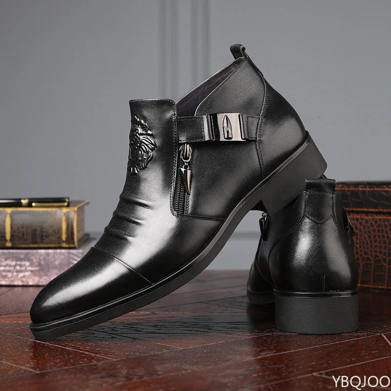 Winter Mens Elegant Boots Ankle non slip Leather Shoes British Zip Black Knight boots Pointed Punk Platform male Booties Botas 241225