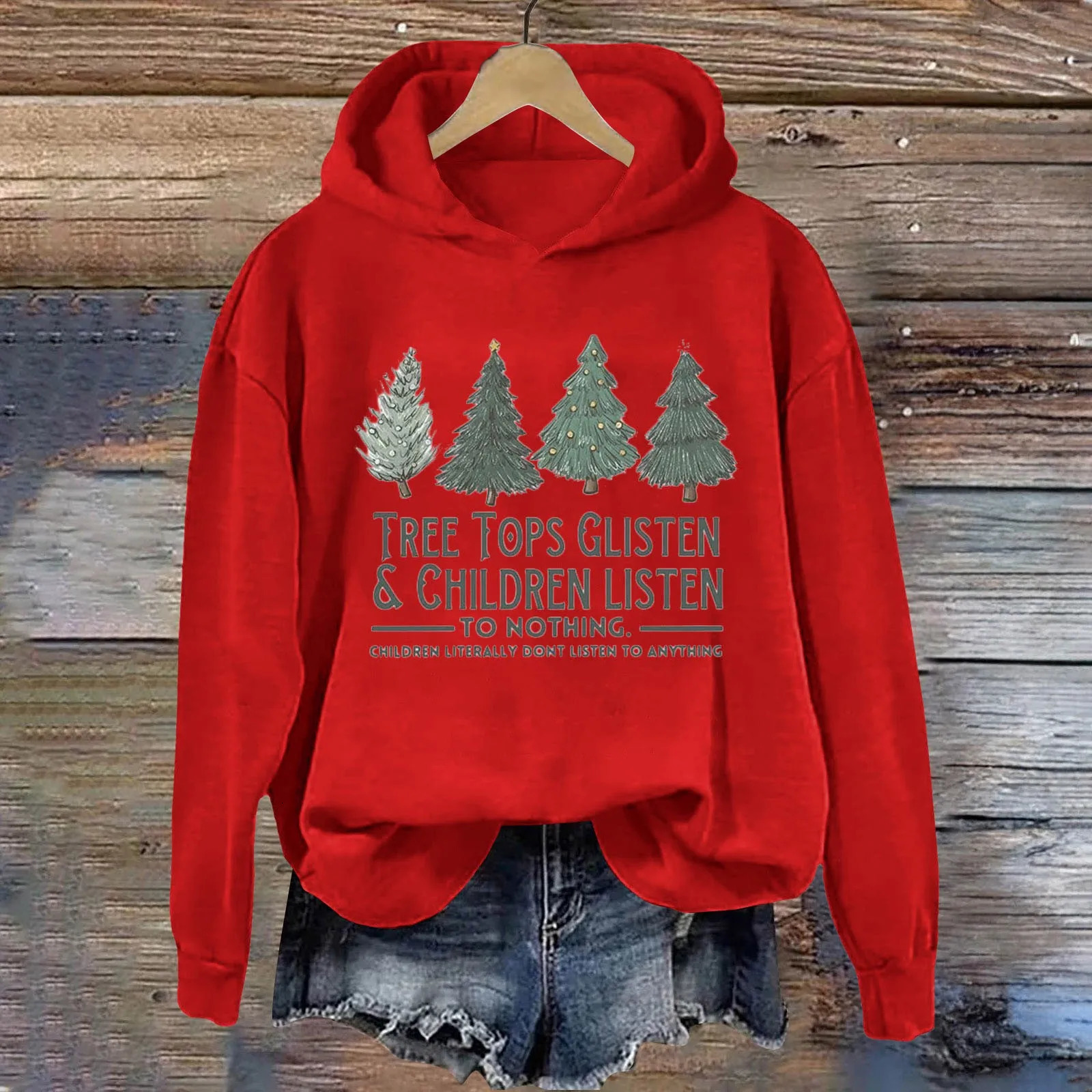 Christmas Tree Printed Sweatshirt Long Sleeve Casual Hoodies Loose Fit Graphic Hooded Pullover 241225