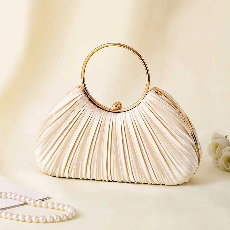 High Quality Elegant pleated evening bag luxurious womens wedding party handbag retro dress wallet fashionable green circular clutch bag T241225
