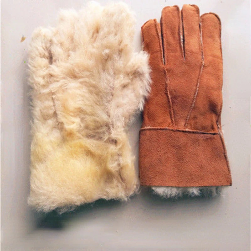 Winter Genuine Sheepskin Gloves Men Tactical Gloves Woolen Warm Thick Handmade Work Gloves 241226