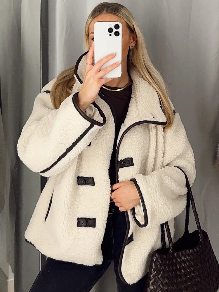 HH TRAF 2024 Woman Fashion High Street Thick Coats Solid ONeck Long Sleeves Single Breasted Winter Warm Jackets Trendy 241225