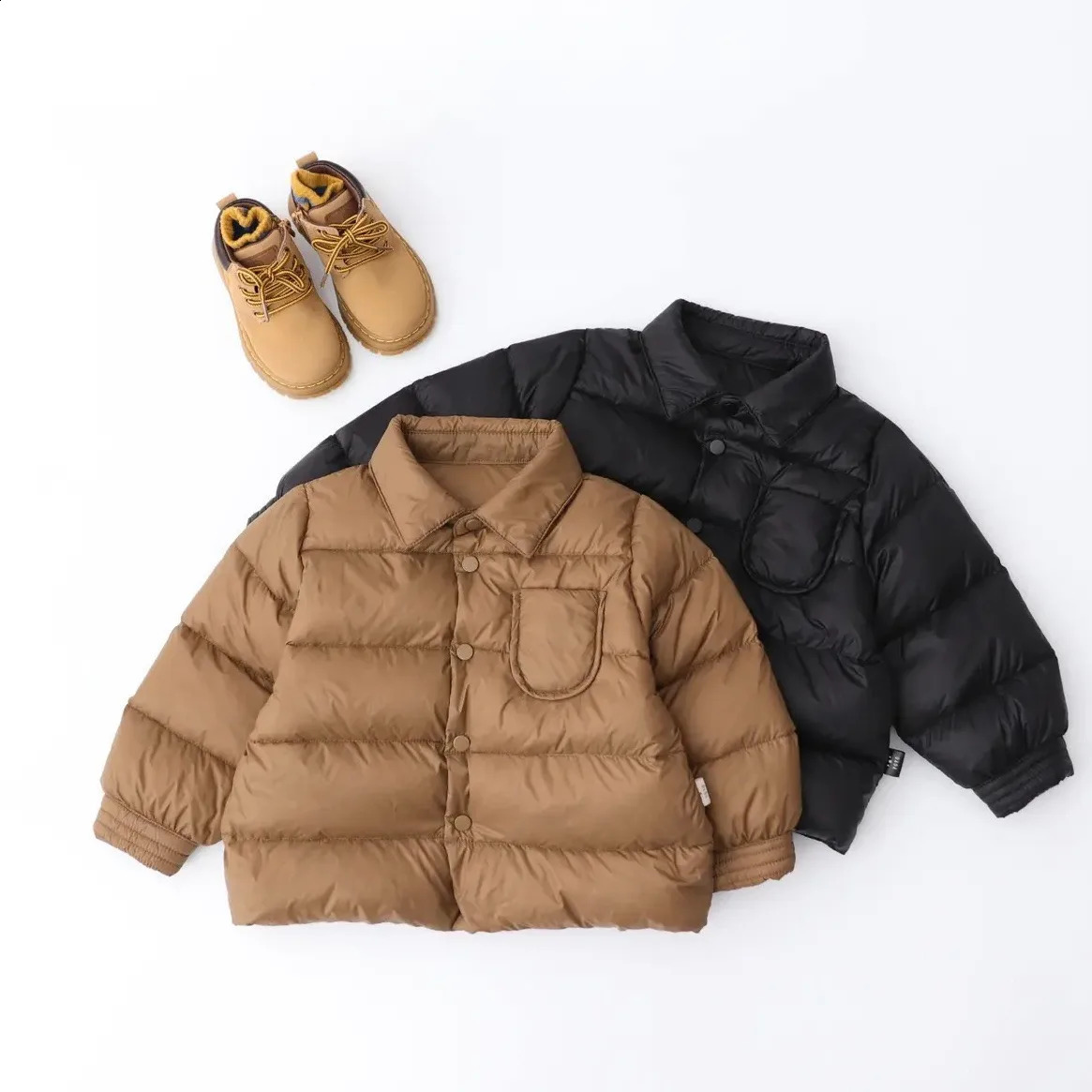 Winter Children Boy Down Jacket Solid Windproof Infant Baby Snowwear Outfits Thicken Warm Turn Collar Kid Outerwear 241225