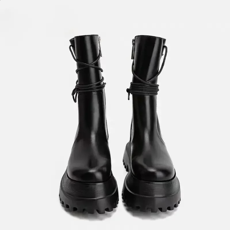 Round Toe Black Half High Boots for Women Elegant With Low Heels Mid Calf Shoes Woman Sale In Winter Novelty Y2k Spring 241226