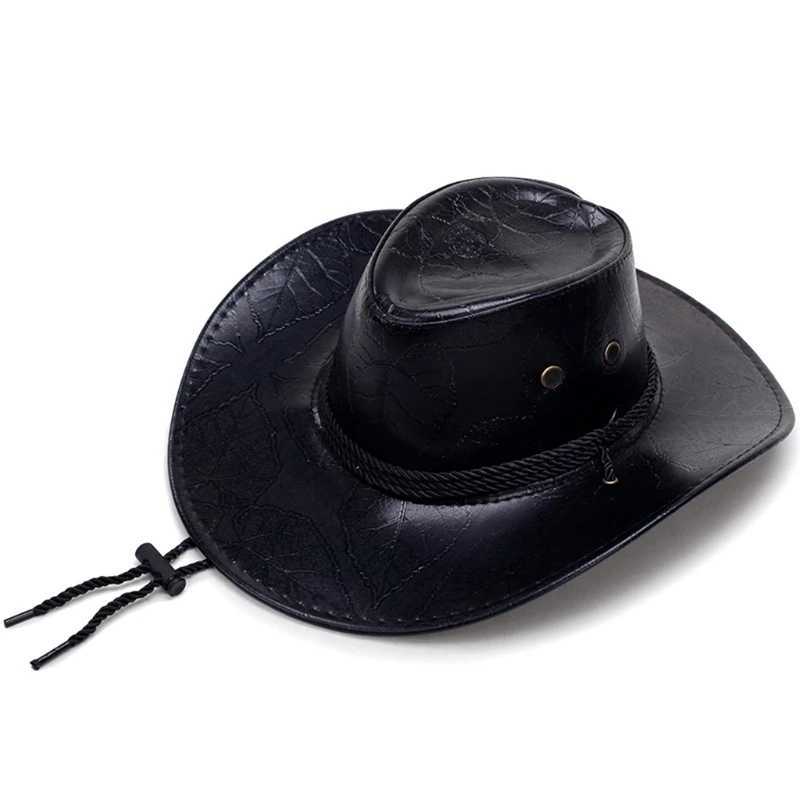 Vintage Leather Cowboy Basin Hat Breathable Hat Outdoor Leisure Vacation Summer W241225