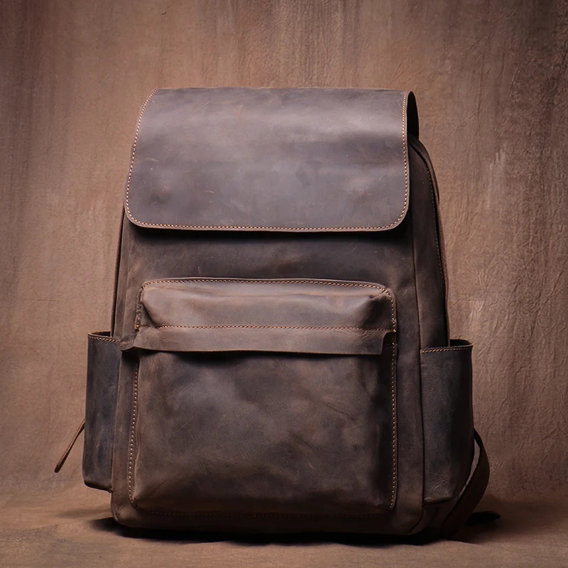 LUOKIR High Quality Genuine Leather Backpack Vintage Crazy Horse Cowhide School Bag Computer Knapsack For 15 Inch Laptop 241225
