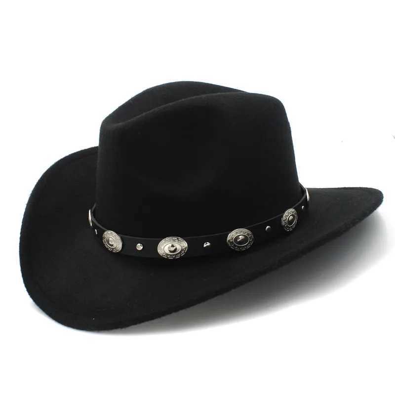 Vintage Wool Childrens Western Cowboy Hat Boys and Girls Wide Brim Cowboy Girls Jazz C Belt Leather Toca Sombrero C 54CM W241225