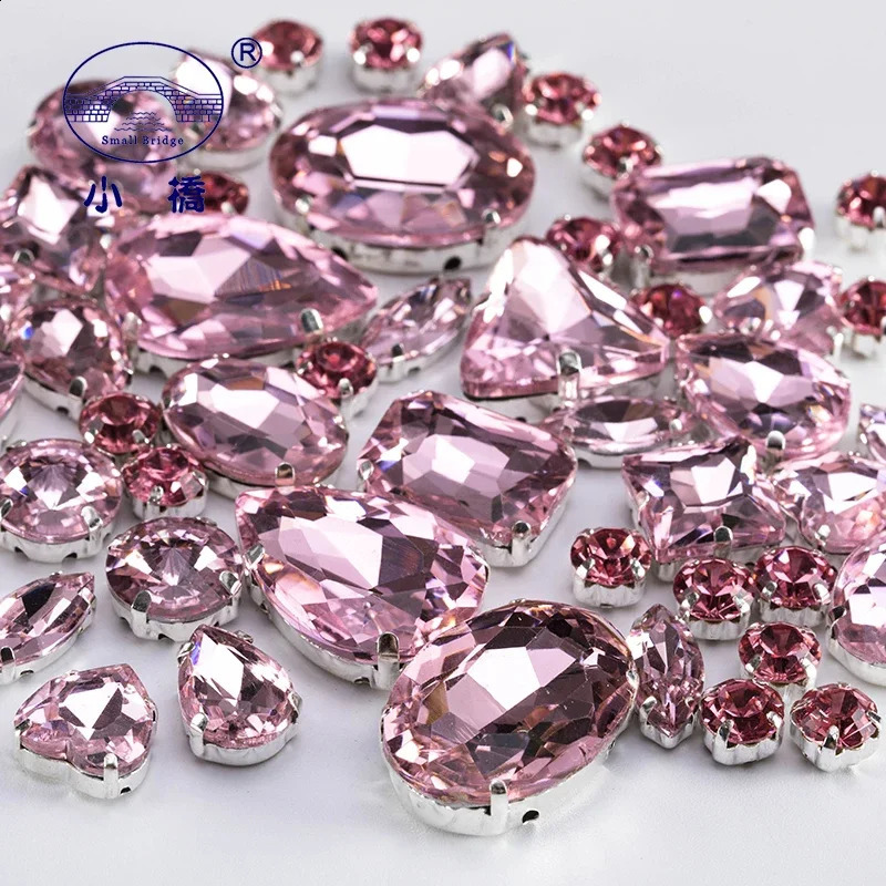 Glitter Mixed Shape Glass Rhinestones For Clothes Pink Flatback Craft Gems Crystal Sew On Rhinestone With Claw 50PCS/PACK S048 241226