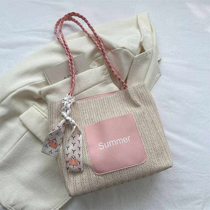 Large Capacity Contrasting Woven Fashionable Silk Scarf Handbag, Commuting Bag, This Year's Popular New Single Shoulder Tote Bag