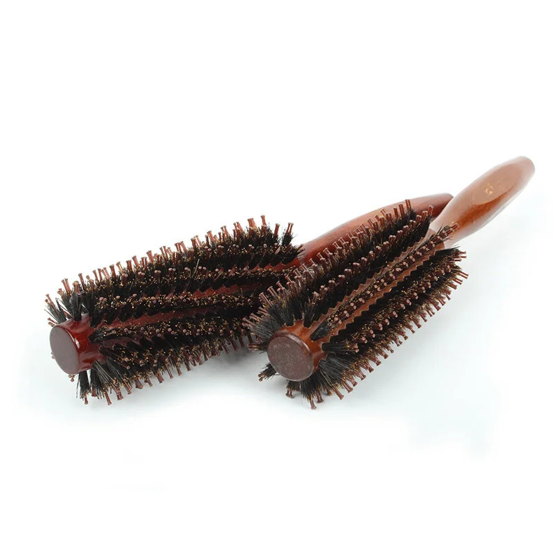 Natural Boar Bristle Hair Curling Comb Straight Twill Rolling Brush Round Barrel Blowing Curling DIY Hairdressing Styling Tool 241225