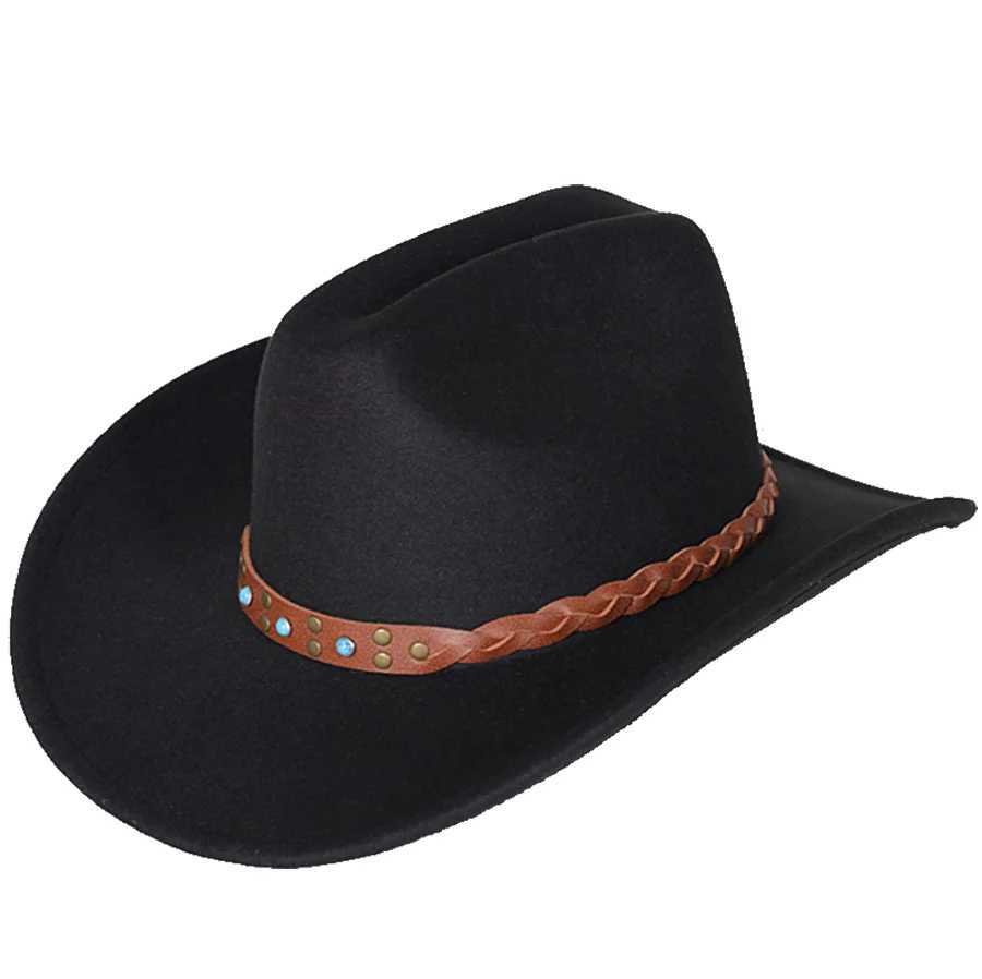 Big Eave Western Cowboy Hat Treasure Road Knight Hat Upset Top Hat Mens Roll Eave Top Hat Jewelry Decoration Sombrero Hombre Cs W241225