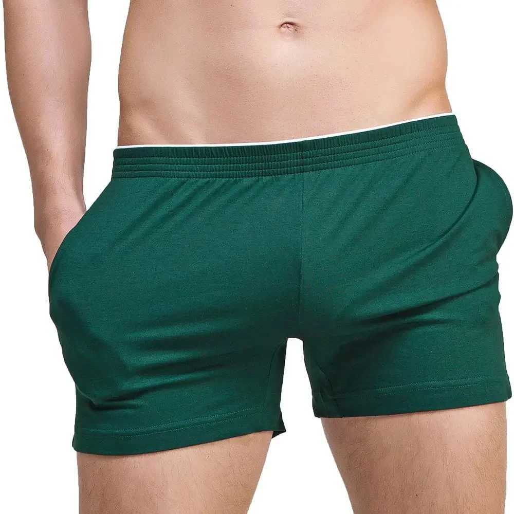 Mens Running Workout Active Shorts Cotton Gym Training Lounge Sleep Bottoms Elastic Waist Casual Pajama Pocket Jogger Home WearXJ241226