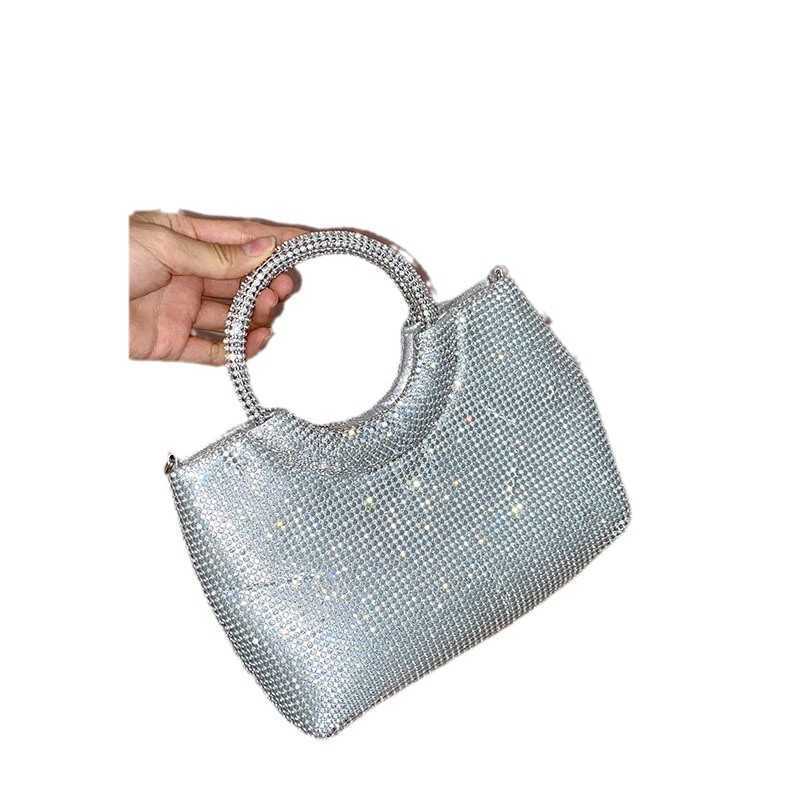 Evening Bags French Silver Ring Shiny Water Diamond Vegetable Basket Small Bag Simple Banquet Hand Held Crossbody Tote Bags 241226