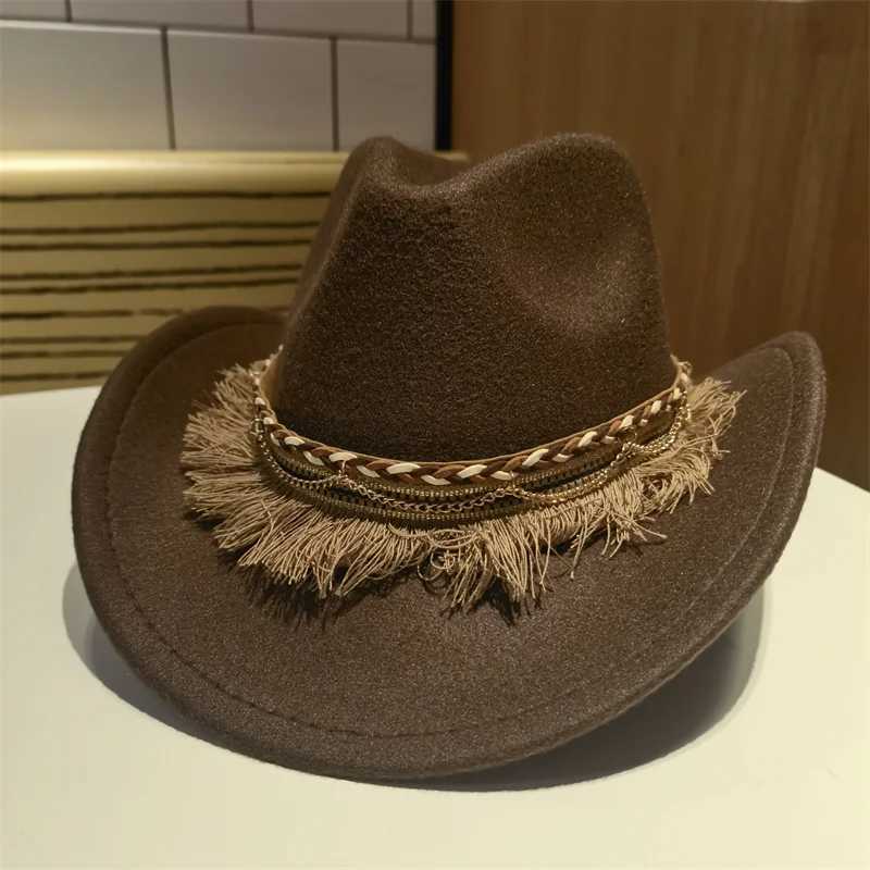 Fedora Hat Cowboy Western Cowboy Mens Hat Panama Outdoor Wide Brim Solid Khaki Coffee Black Outdoor C Sombrero Vaquero New W241225