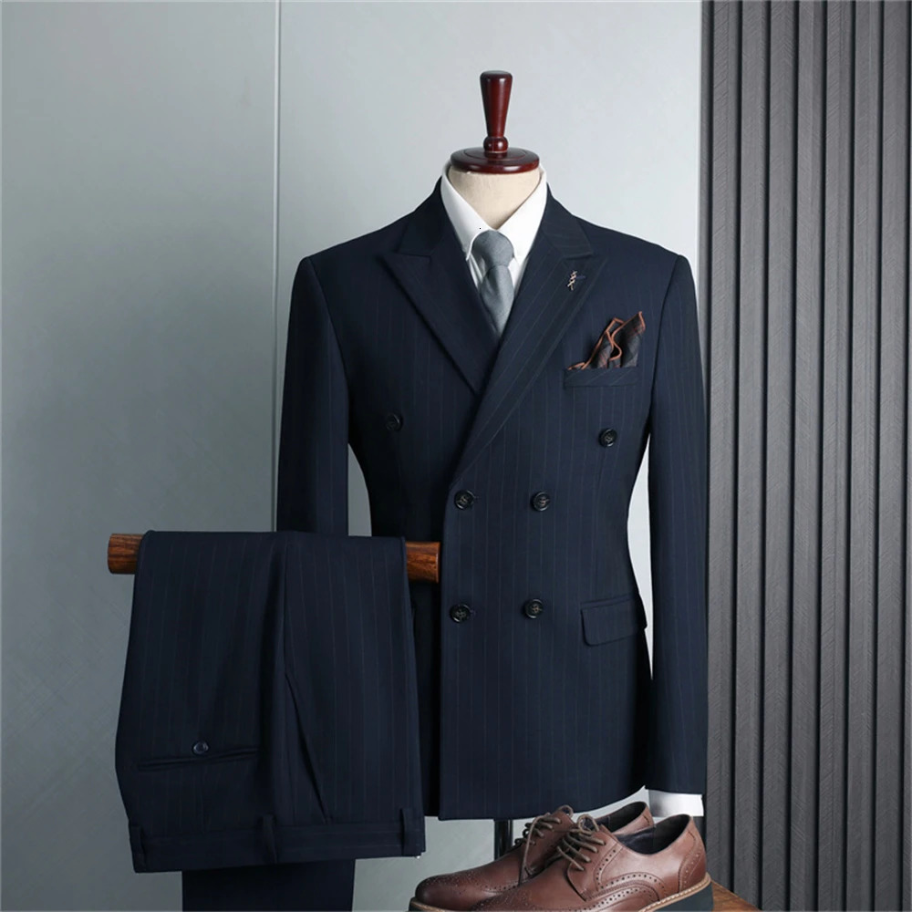 Mens Formal Suit Set Double Breasted Blazer with Matching Pants Slim Fitting Tuxedo Business Suits 2 Pieces Fashion 241223