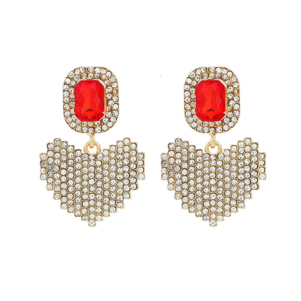 ZAA Exquisite Fashion Light Full Dia Geometric Love Alloy Eardrops Super Flash Temperament Versatile Daily Women's Style