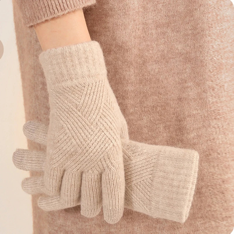 Fashion Cashmere Women Men Winter Cashmere Cold Protection Double-layer Thickening Warm Touch Screen Knitted Woolen Gloves 241226