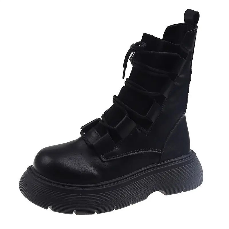 Women Shoes Autumn Winter Ankle Boot Round Toe Rubber Ladies Solid Slip-on Booties Lace Up White Mid-Calf Boots 40 241226
