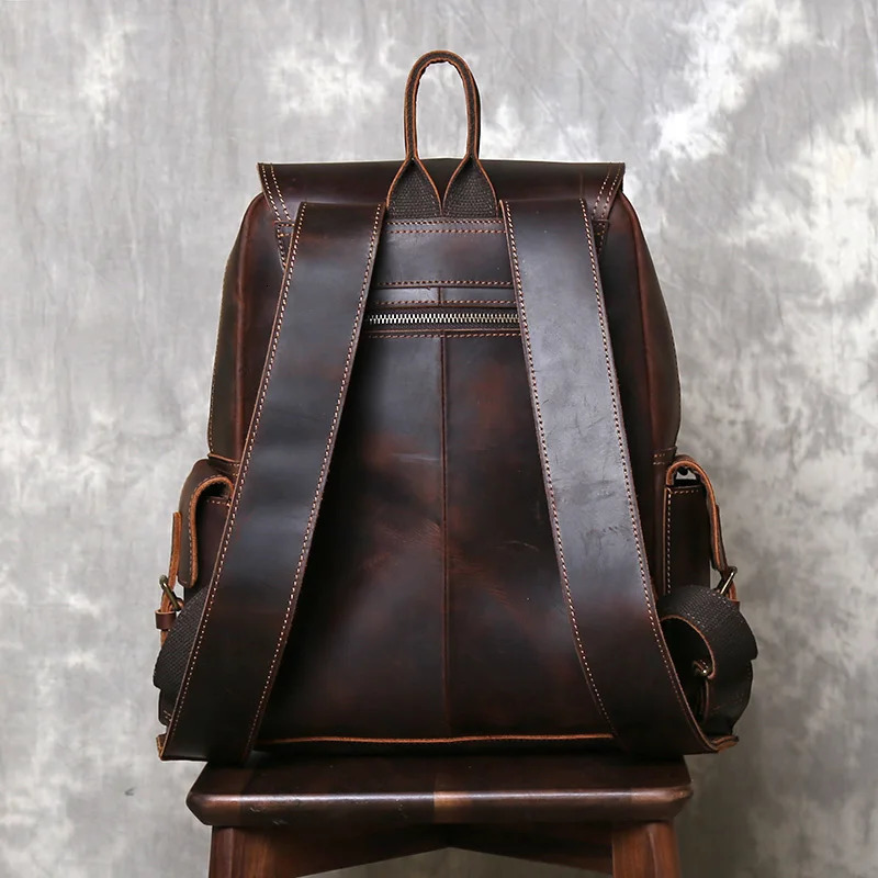 Head layer Leather Backpack Retro Crazy Horse Leather Large Capacity Computer Bag for Women Fashion ravel Leather Backpack 241225
