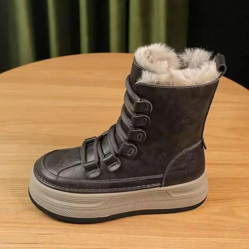 Platform Women Suede Ankle Snow Boots Flats Fur Warm Shoes Winter Short Plush Women Shoes Trend Chelsea Cotton Boots 241226