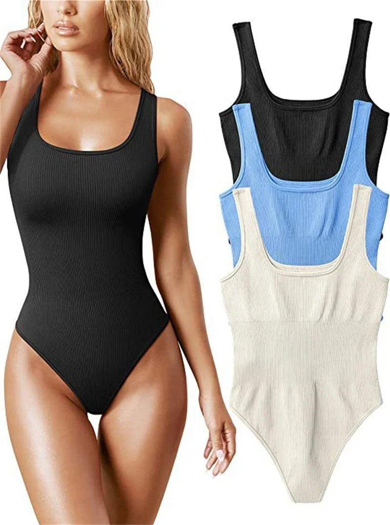 Seamless Sculpting Shaper Tank Top Solid Knit Rib Bodysuits Women Sleeveless Backless Romper Jumpsuit Beach Wear Bodysuits 241225
