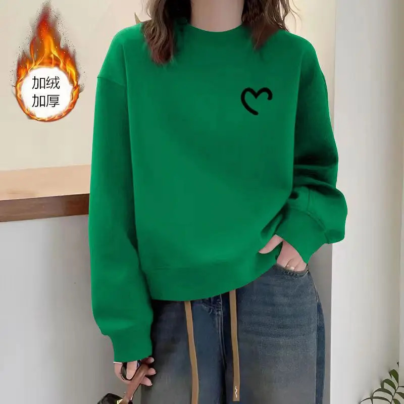 Simplicity Fashion Autumn Winter Women Printing Letter Plus Velvet Thicken Korean Casual Long Sleeve Pullovers Sweatshirts Tops 241223