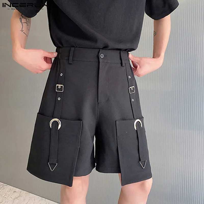 INCERUN 2024 Korean style shorts new mens metal buckle design casual shorts fashionable mens waist elastic solid shorts S-5XL W241226