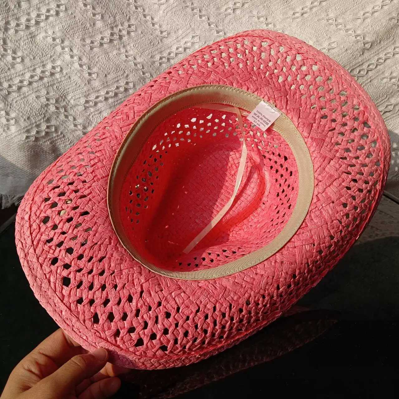 2024 Summer Cowboy Hat Hollow Hand Knitted Mens and Womens Outdoor Travel Beach Hat Unisex Sombrero Hombre W241225