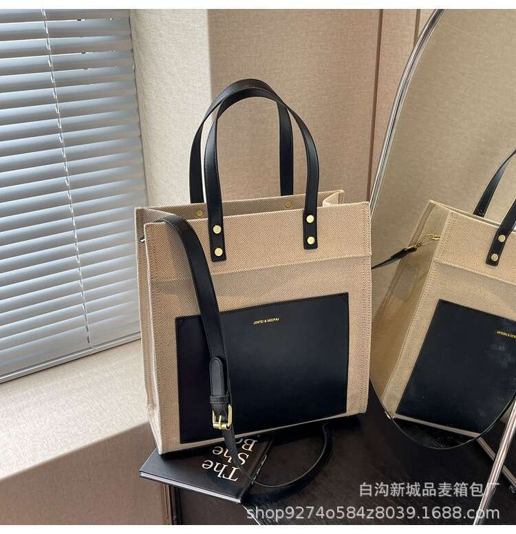 Large Capacity Spliced Canvas Women's New Popular Crossbody Bag, Fashionable Casual Commuting Shoulder Bag