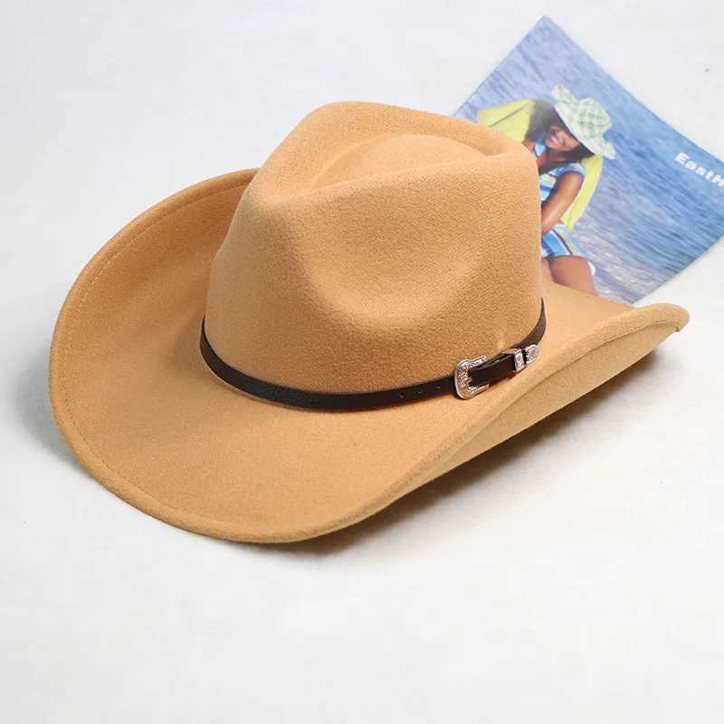 2023 Autumn/Winter New Western Mens Wool Cowboy Hat Metal Buckle Autumn/Winter Imitation Wool Retro Knight Hat Cowboy Hat W241225