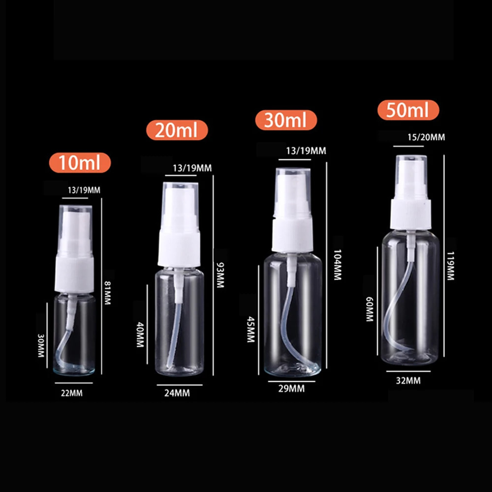 50PCS 10/20/30/50/60/100ml Fine Mist Clear Spray Bottles with white Pump Spray for Essential Oils Travel Perfume Refillable Bott 241225