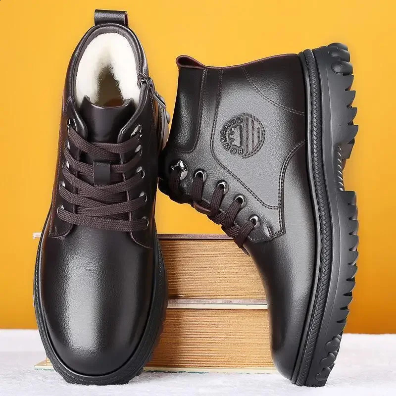 Ankle Snow Boots for Men Booties Winter Shoes Man Black Flat High Quality Anti Slip Thick Plush Casual Fur Work Fleece 241226