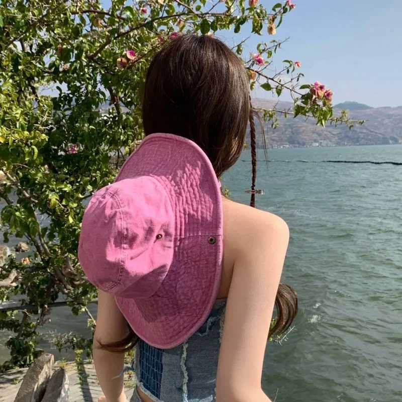 Y2K Pink Star Wild Western Cowboy Cs Neutral Collar Dr Rope Adult Size Fashion Trench Cowboy Cloth Adjustable Bucket Hat W241225