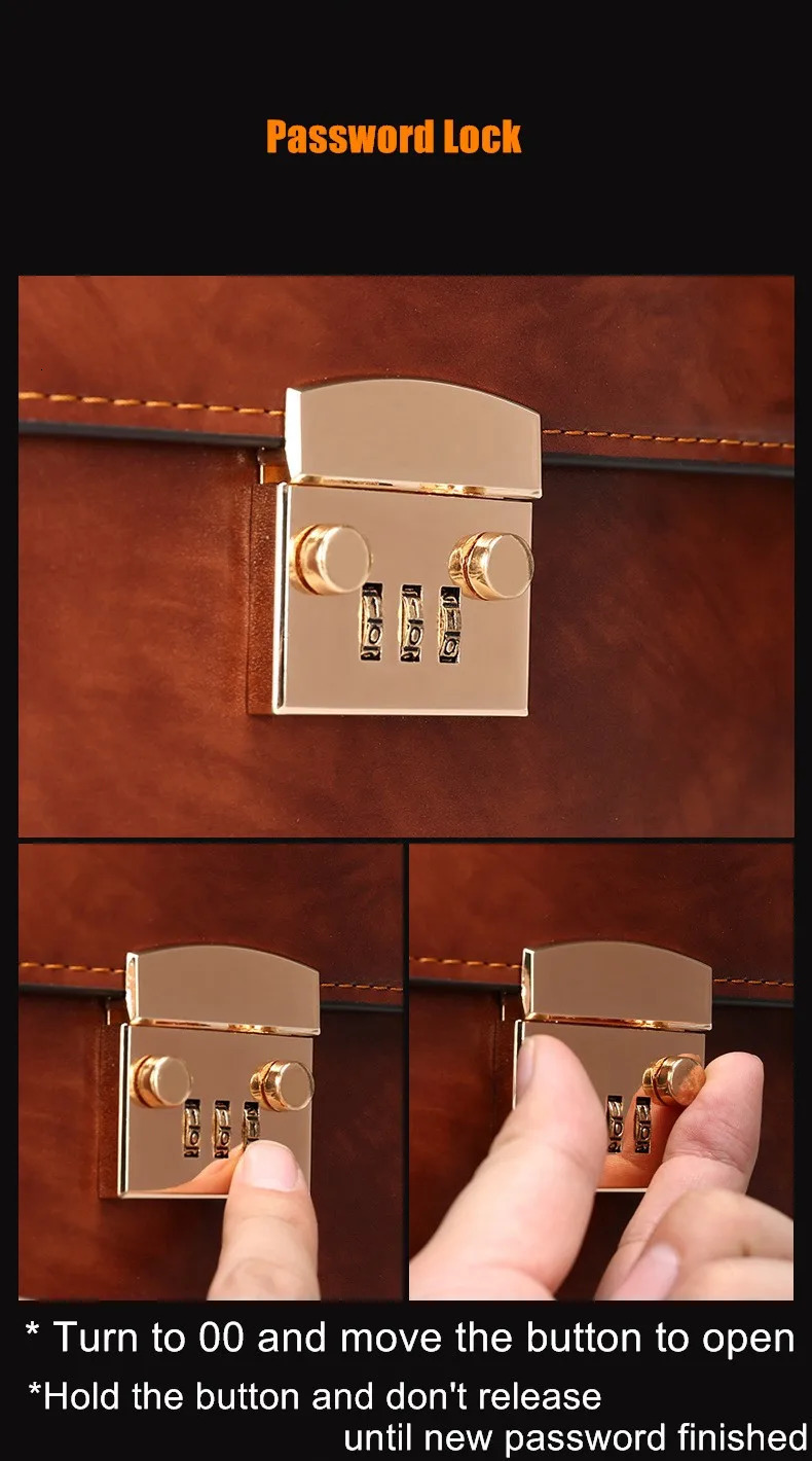 Mens Business Handbag Password Lock Executive Briefcase Rero Portfolio Attache Large Capacity Office Computer Bag 241225