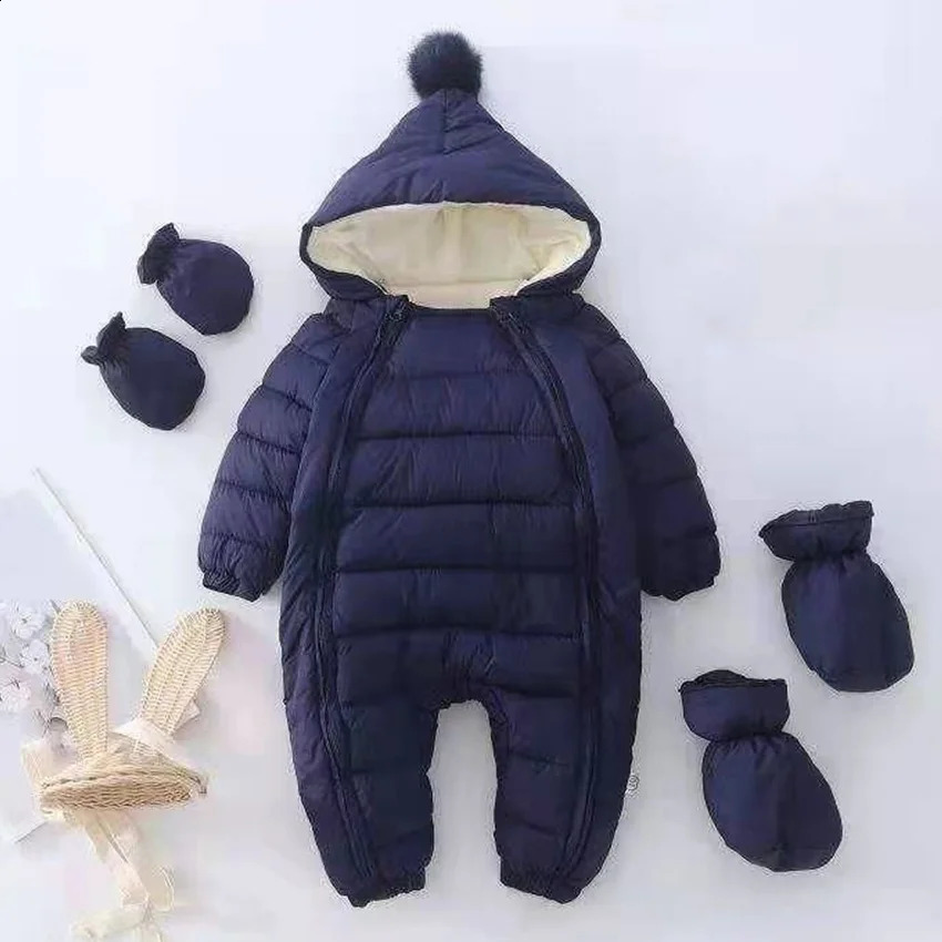 born Hooded Plus Velvet Warm Boys Snowsuit Toddler Snow Suit Baby Girl clothes Cotton Overalls Jumpsuit Rompers 241225
