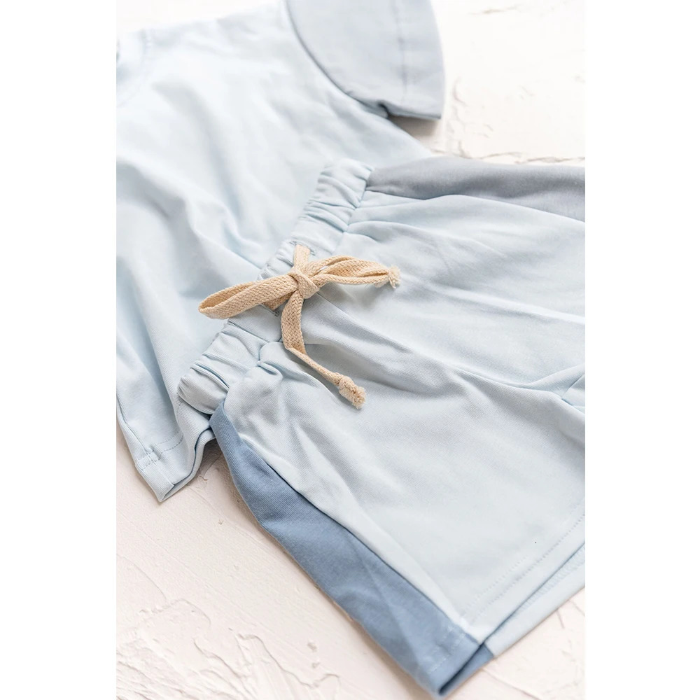 2025 Summer Toddler Girls Cotton Short Sleeve TopShorts Set Baby Boys Shortsleeve Tee Outfits Sets Kids Stitching Color Clothes 241225