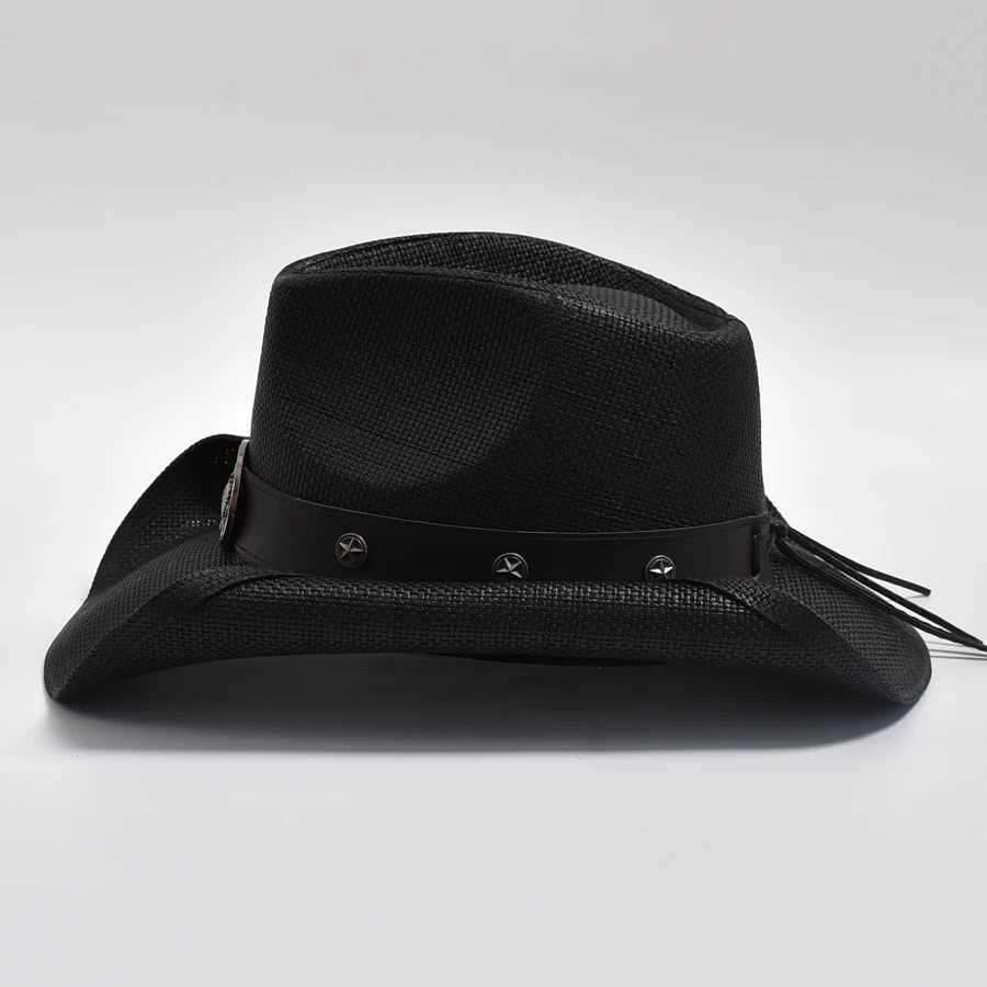 Mens Retro Western Cowboy Hat Hand Woven Beach Sun Hat Mens Cowboy Hat Jazz Hat Sombrero Hombre W241225