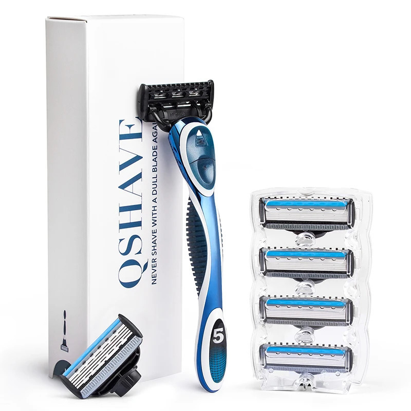 QShave Blue Series 5 Layer USA Blade Manual Razor Mens Shaving Razor with 6 Pieces X5 Blade and each Piece has trimmer Blade 241225