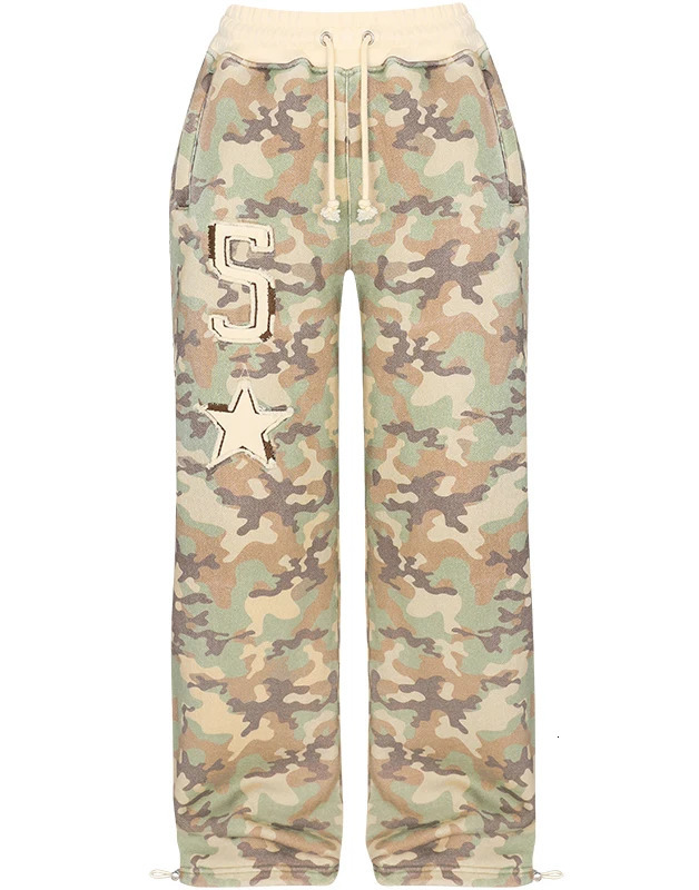 Womens 2-piece tailored camouflage hoodie sweatpants Casual long-sleeved zipper jacket Hip Hop Sweatshirt Sports Y2K sweatwear 241225