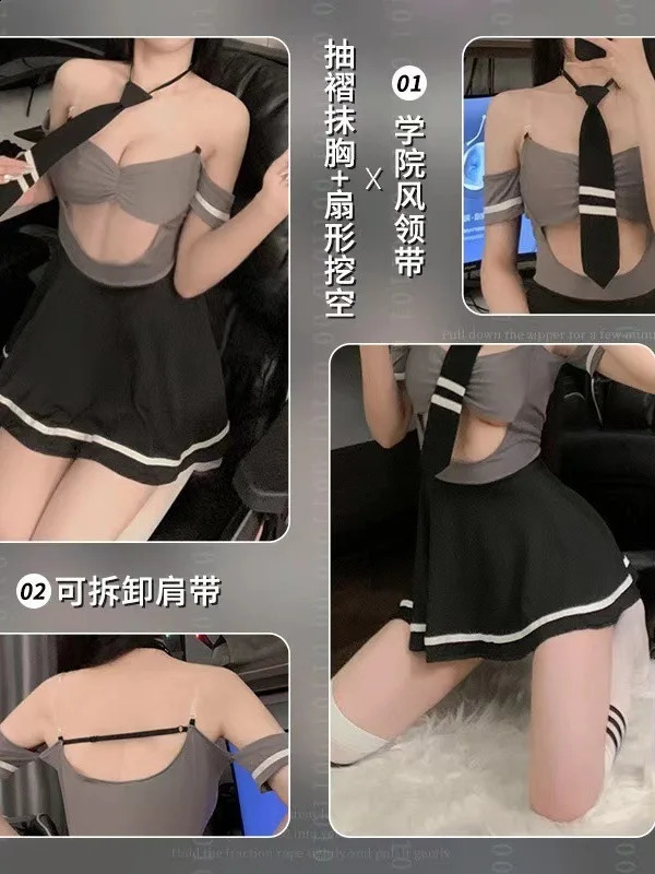 Cute Hollow Sports Dress Elegant Sexy JK Pure Desire Uniform Set Fashion Sexy Tank Mini Dress Sweet Tops 5UOD 241226