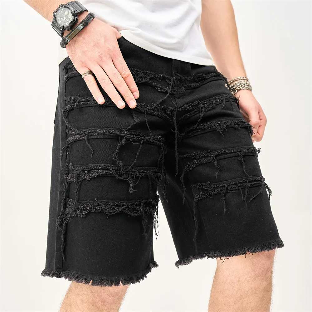 Mens ultra-thin straight denim shorts summer mens solid casual jeans five point pants W241226
