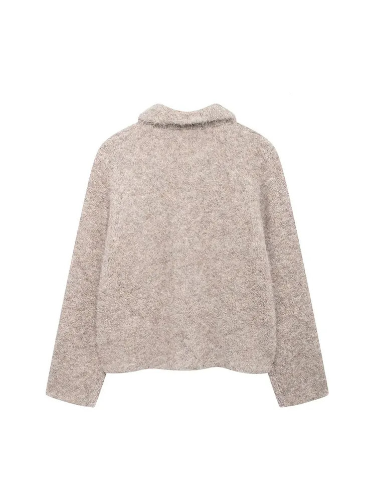 TRAF Autumn Flower Button Decorative Cardigan Top Woman Solid Color Single Breasted Short Knitted Coat Women Outerwears 241225