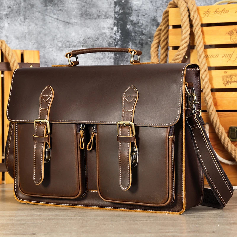 Vintage Handbags Mens Leather Notebook Bag Cowhide Travel Trolley Wheel Luggage Mens Messenger Bag Business Briefcases 241225