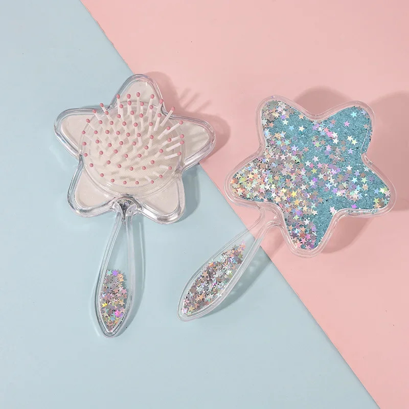 1 Piece Creative n Baby Brush for Toddler Girl Sweet Five-pointed Star Sequins Hair Comb Portable Kids Girl Hairbrush 241225