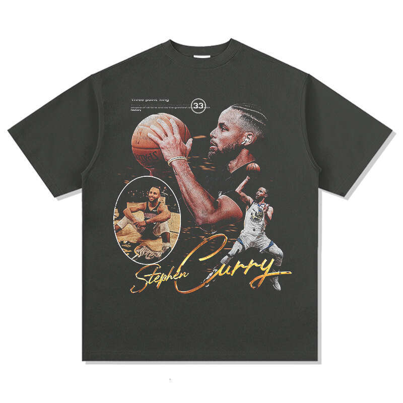 New Warriors Curry Basketball Character Print Short Sleeve T-shirt American Street Style