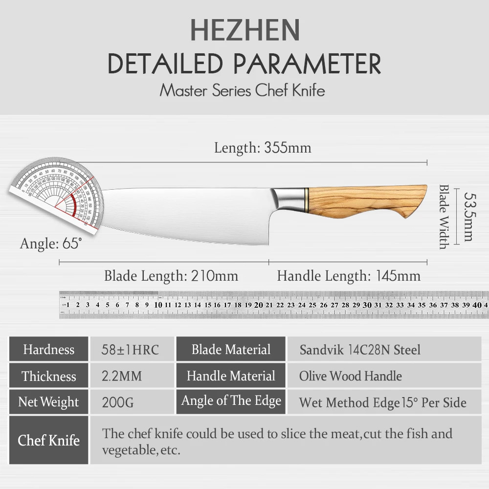 Henan Master Series 8.3-inch Sandvik 14C28N Steel Kitchen Knife with Olive Wood Handle Food Slices Meat and Fish 241225
