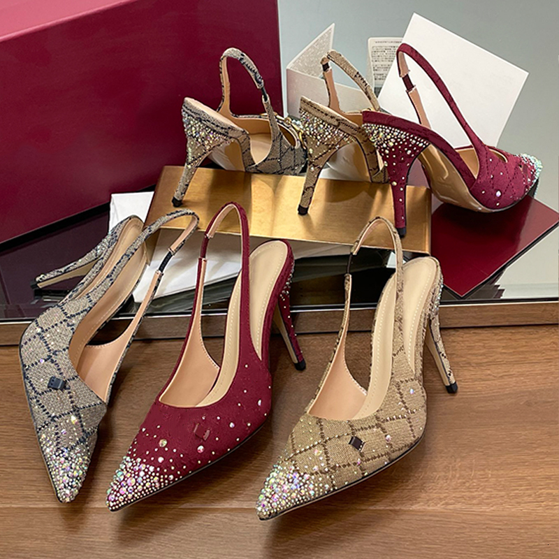 Designer high heels sandals 9cm Leather shoes Luxury Brand Summer Genuine Thin Heel Pointed Toes Sandal 35-42
